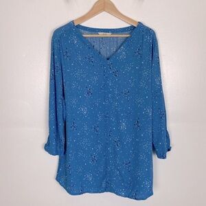 Croft & Barrow Women's Floral Top Size XL Color Blue 3/4 Sleeve Semi Sheer